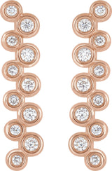 14K Gold Round Natural Diamond Bezel-Set Bar Earrings II - Rose Gold - view 2