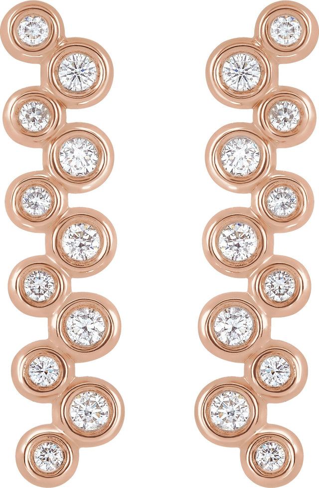 14K Gold Round Natural Diamond Bezel-Set Bar Earrings II - Rose Gold - view 2