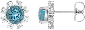 Platinum Natural Blue Zircon Round 4-Prong Halo-Style Earrings