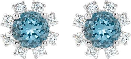 Platinum Natural Blue Zircon Round 4-Prong Halo-Style Earrings - view 2