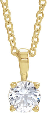 14K Gold Round Natural White Sapphire Birthstone Necklace or Pendant - Yellow Gold