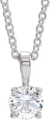 Platinum Round Natural White Sapphire Birthstone Necklace or Pendant