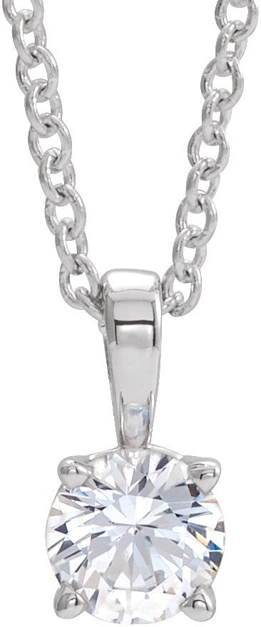 14K Gold Round Natural White Sapphire Birthstone Necklace or Pendant - White Gold
