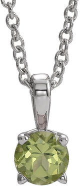 Platinum Round Natural Peridot Birthstone Necklace or Pendant