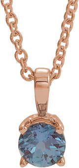 14K Gold Round Lab-Grown Alexandrite Birthstone Necklace or Pendant - Rose Gold