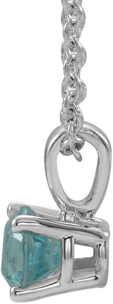 Platinum Round Natural Blue Zircon Birthstone Necklace or Pendant - view 2