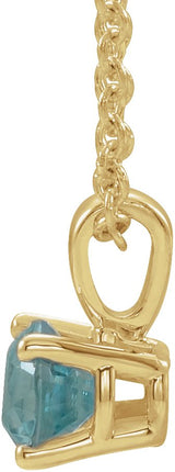 14K Gold Round Natural Blue Zircon Birthstone Necklace or Pendant - Yellow Gold - view 2