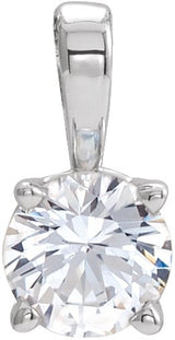 14K Gold Round Natural Diamond Birthstone Necklace or Pendant - White Gold