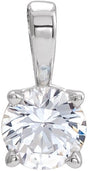 14K Gold Round Natural White Sapphire Birthstone Necklace or Pendant - White Gold
