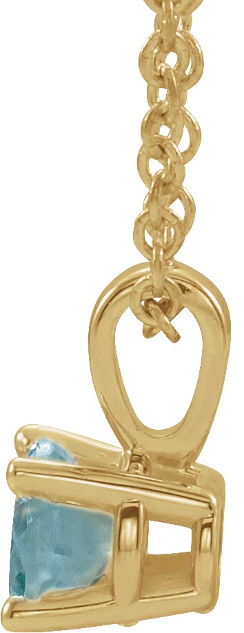 14K Gold Round Natural Aquamarine Birthstone Necklace or Pendant - Yellow Gold - view 2