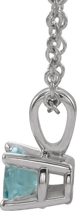 14K Gold Round Natural Aquamarine Birthstone Necklace or Pendant - White Gold - view 2