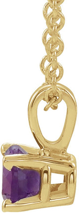14K Gold Round Natural Amethyst Birthstone Necklace or Pendant - Yellow Gold - view 2