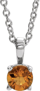 Platinum Round Natural Citrine Birthstone Necklace or Pendant