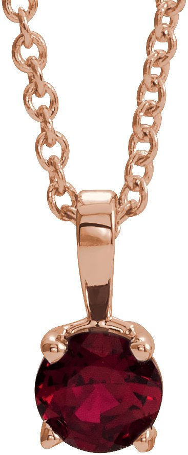 14K Gold Round Lab-Grown Ruby Birthstone Necklace or Pendant - Rose Gold