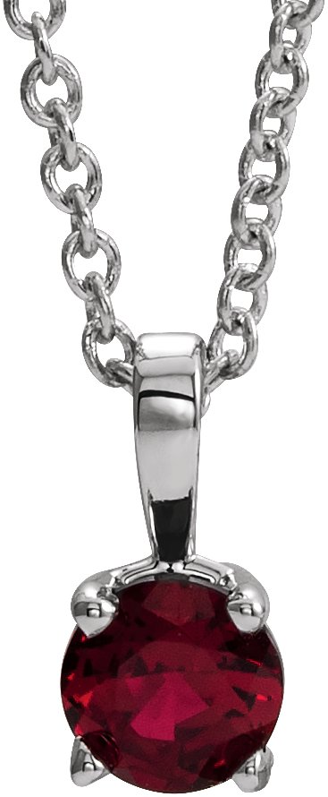 14K Gold Round Natural Ruby Birthstone Necklace or Pendant - White Gold