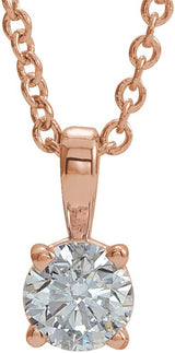 14K Gold Round Natural Diamond Birthstone Necklace or Pendant - Rose Gold
