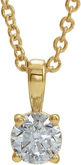 14K Gold Round Natural Diamond Birthstone Necklace or Pendant - Yellow Gold
