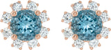 14K Gold Natural Blue Zircon Round 4-Prong Halo-Style Earrings - Rose Gold - view 2