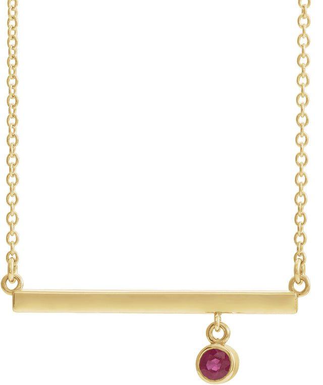 14K Gold Round Lab-Grown Ruby Bezel-Set Bar Necklace III - Yellow Gold