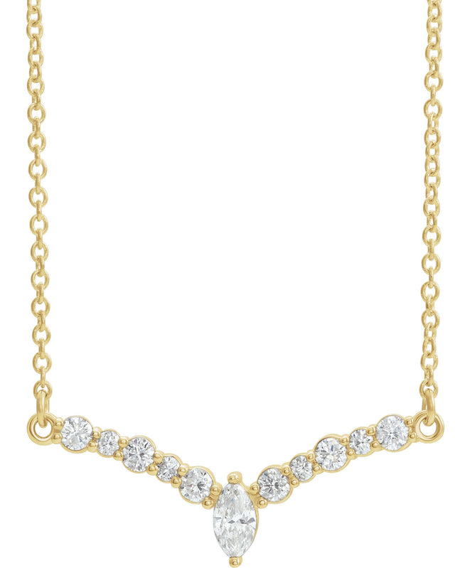 14K Gold Accented V Necklace or Necklace Center - Yellow Gold