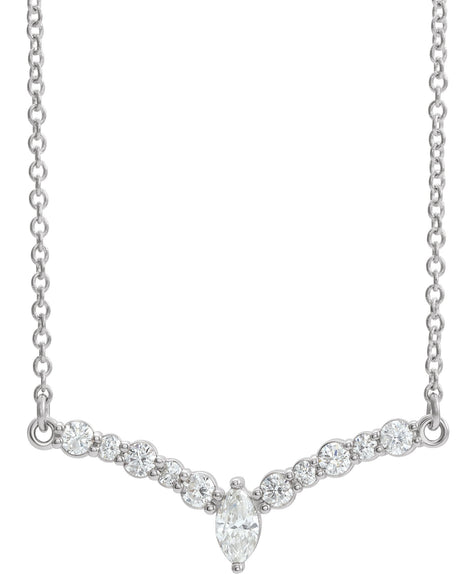 14K Gold Accented V Necklace or Necklace Center - White Gold