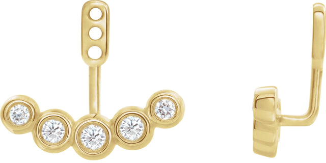 14K Gold Natural Diamond Bezel-Set Bar Front-Back Earring Jackets - Yellow Gold