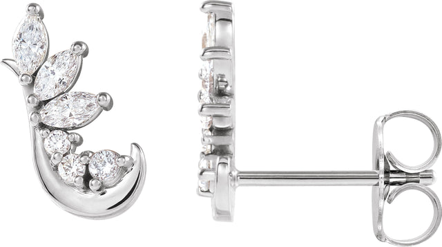 Platinum Marquise Natural Diamond Accented Ear Climbers