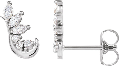 14K Gold Marquise Natural Diamond Accented Ear Climbers - White Gold