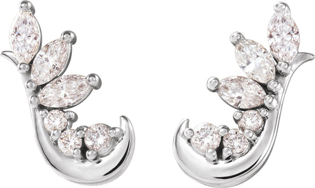 Platinum Marquise Natural Diamond Accented Ear Climbers - view 2