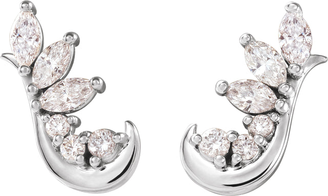 14K Gold Marquise Natural Diamond Accented Ear Climbers - White Gold - view 2