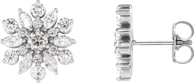 Platinum Round Natural Diamond Vintage-Inspired Cluster Earrings