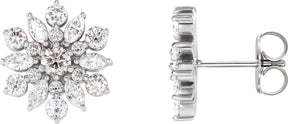 14K Gold Round Natural Diamond Vintage-Inspired Cluster Earrings - White Gold