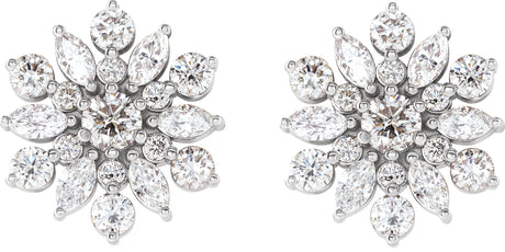 Platinum Round Natural Diamond Vintage-Inspired Cluster Earrings - view 2