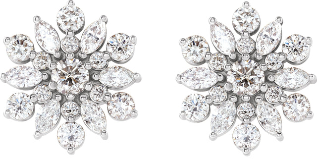 14K Gold Round Natural Diamond Vintage-Inspired Cluster Earrings - White Gold - view 2