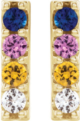 14K Gold Round Natural Multi-Gemstone Accented Bar Earrings - Yellow Gold - view 2