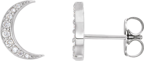 14K Gold Round Lab-Grown Diamond Crescent Moon Earrings - White Gold