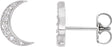 14K Gold Round Natural Diamond Crescent Moon Earrings - White Gold