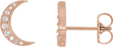 14K Gold Round Natural Diamond Crescent Moon Earrings II - Rose Gold