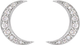 Platinum Round Natural Diamond Crescent Moon Earrings II - view 2