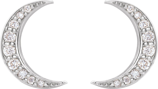 Platinum Round Natural Diamond Crescent Moon Earrings II - view 2