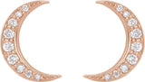 14K Gold Round Natural Diamond Crescent Moon Earrings II - Rose Gold - view 2