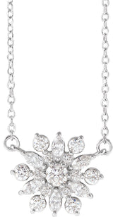 14K Gold Round Natural Diamond Vintage-Inspired Necklace - White Gold