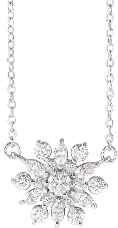 14K Gold Round Natural Diamond Vintage-Inspired Necklace - White Gold