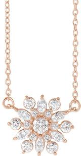 14K Gold Round Natural Diamond Vintage-Inspired Necklace - Rose Gold