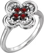 14K Gold Round Natural Mozambique Garnet Clover Ring - White Gold