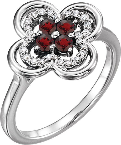 Platinum Round Natural Mozambique Garnet Clover Ring