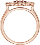 14K Gold Round Natural Mozambique Garnet Clover Ring - Rose Gold - view 2