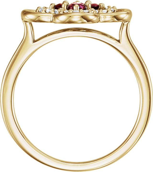 14K Gold Round Natural Mozambique Garnet Clover Ring - Yellow Gold - view 2