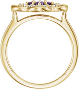 14K Gold Round Natural Amethyst Clover Ring - Yellow Gold - view 2