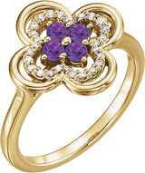 14K Gold Round Natural Amethyst Clover Ring - Yellow Gold